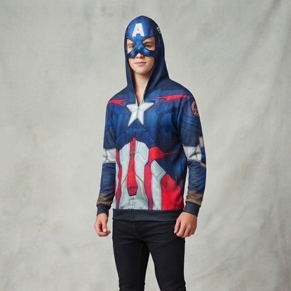 Avengers Captain America Jacket Face Mask‎ Hoodie Costume Halloween Small 34/36